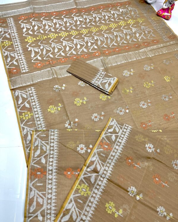 Deep Cream Soft Dhakai Jamdani Saree