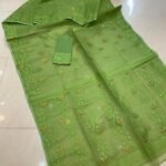 Drab Green Soft Lota Dhakai Jamdani Sari