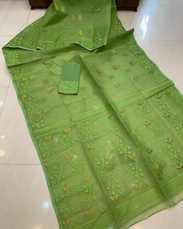 Drab Green Soft Lota Dhakai Jamdani Sari