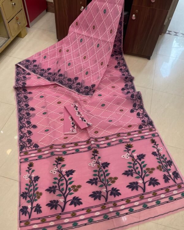 Dull Pink Soft Crosslota Dhakai Jamdani Sari