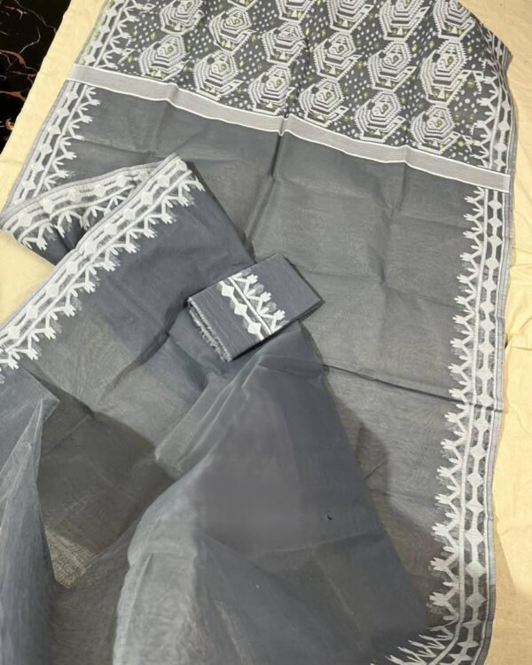 Grey Soft Dhakai Jamdani Sare