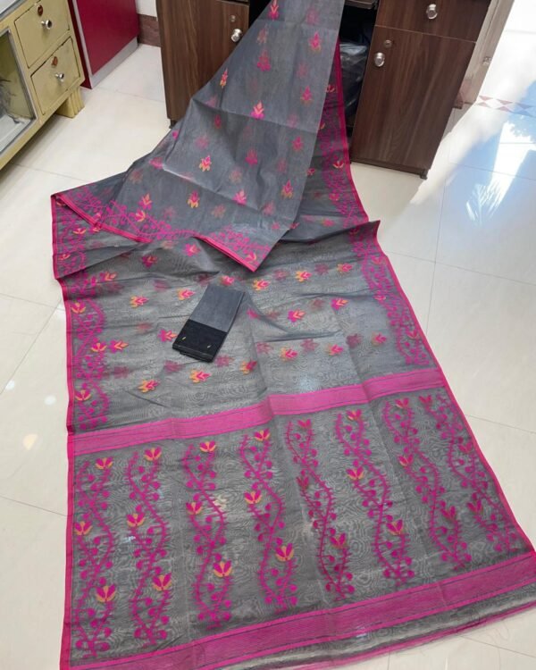 Grey Soft Lota Dhakai Jamdani Sari