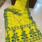 Lemon Yellow Soft Crosslota Dhakai Jamdani Sari