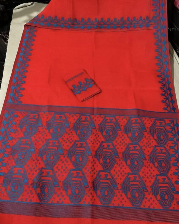 Persian Red Soft Dhakai Jamdani Saree