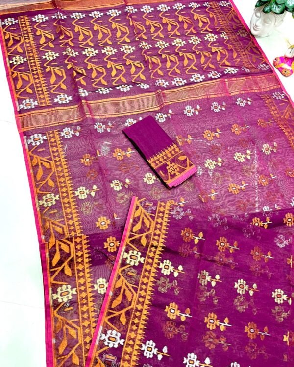 Plum Velvet Soft Dhakai Jamdani Saree
