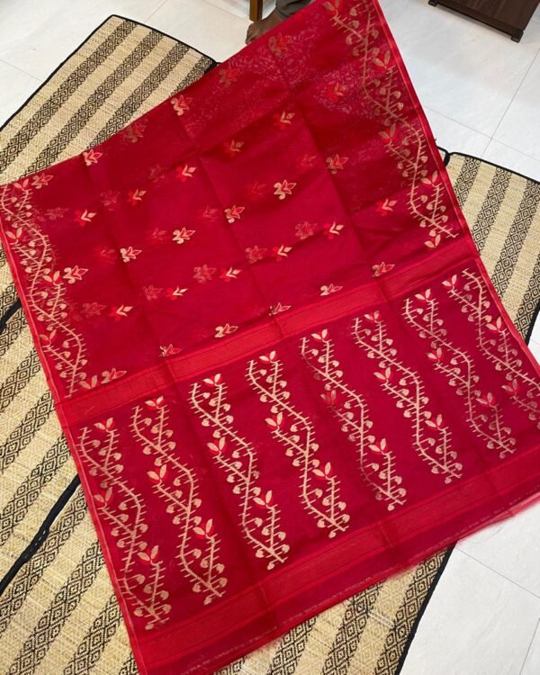Red Soft Lota Dhakai Jamdani Sari