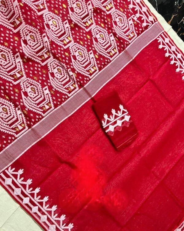 Red Soft Dhakai Jamdani Saree