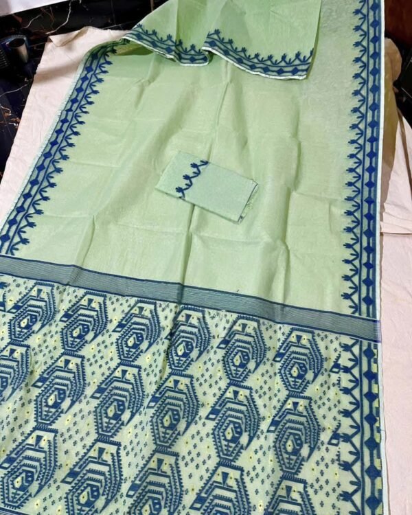 Fog Green Soft Dhakai Jamdani Saree