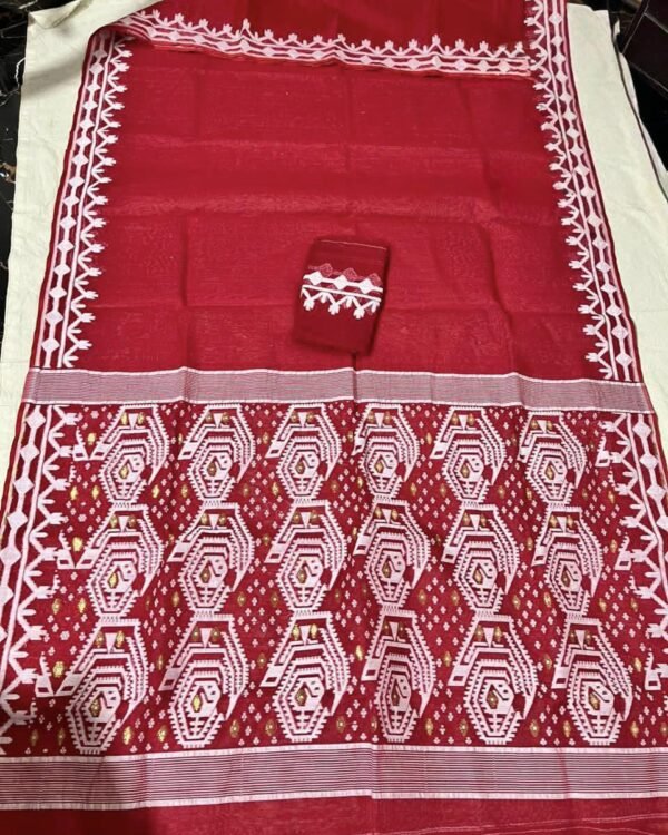 Red Soft Dhakai Jamdani Saree
