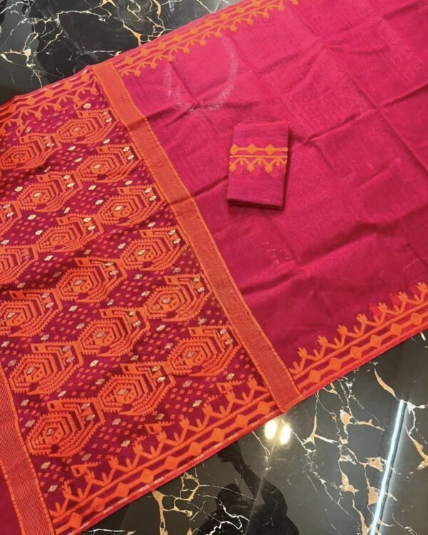 Pinkish Red Soft Dhakai Jamdani Saree