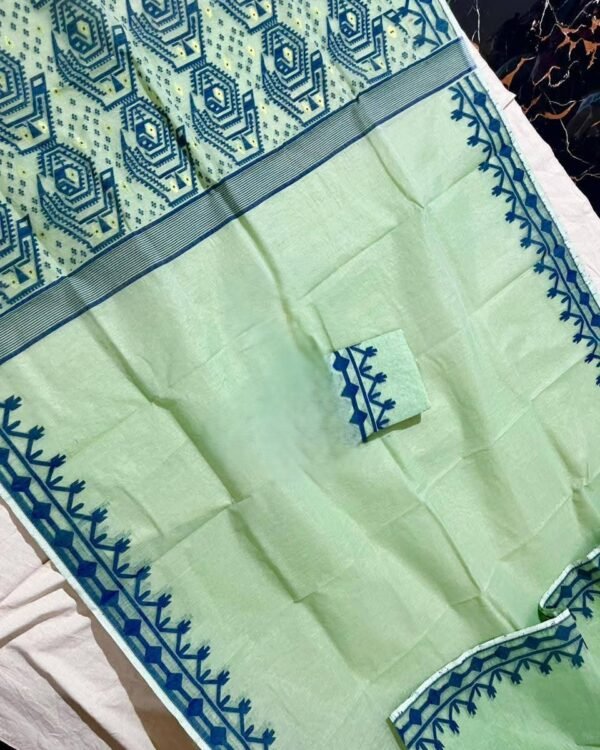 Fog Green Soft Dhakai Jamdani Saree