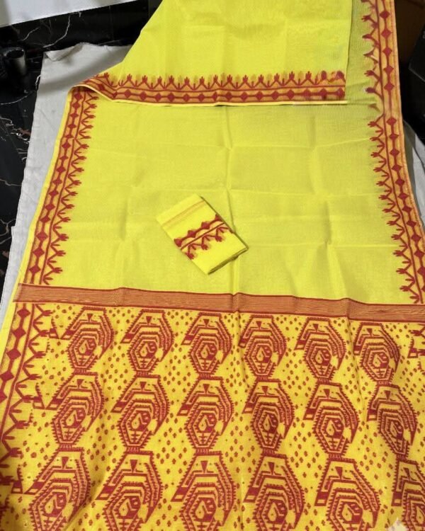 Yellow Soft Dhakai Jamdani Sari
