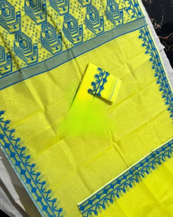 Yellow Soft Dhakai Jamdani Sari