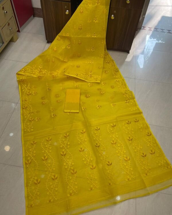 Yellow Soft Lota Dhakai Jamdani Sari