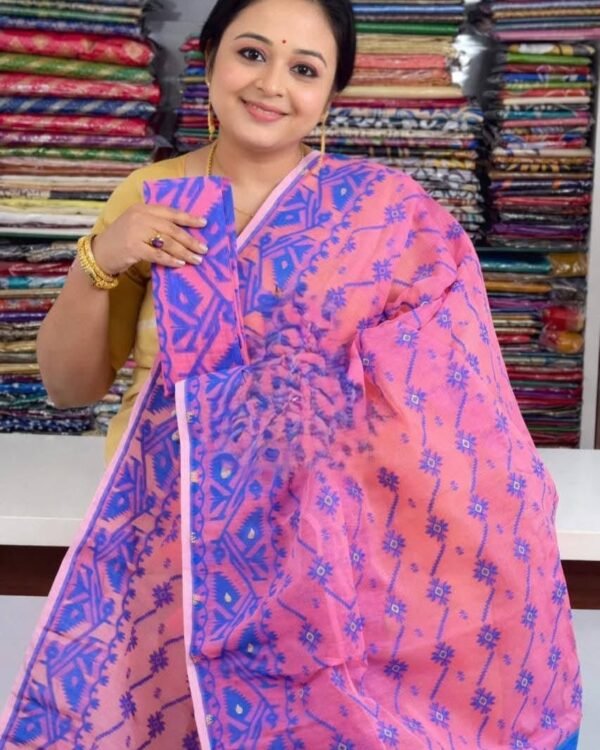 Bashful Pink Soft Buti Jamdani Sari With Blouse Piece