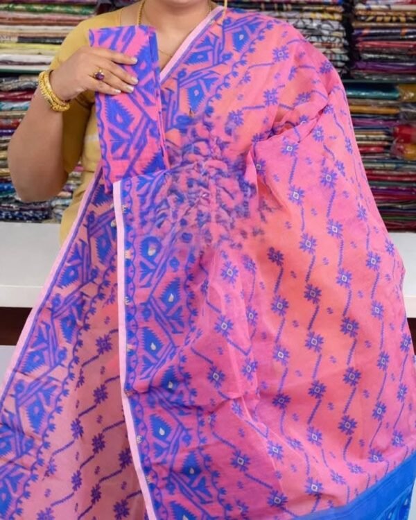 Bashful Pink Soft Buti Jamdani Sari With Blouse Piece