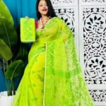 Bitter Lemon Soft Lota Jamdani Sare With Blouse Piece