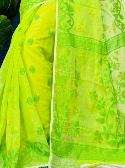 Bitter Lemon Soft Lota Jamdani Sare With Blouse Piece