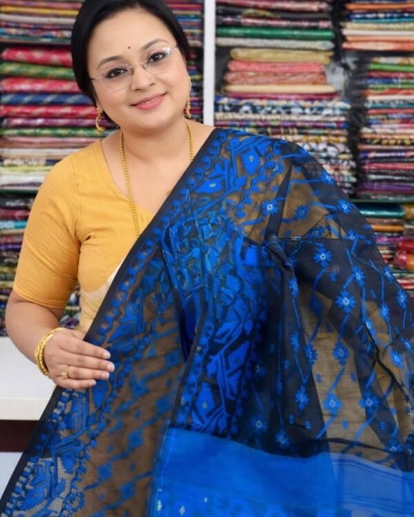 Black Soft Buti Jamdani Sari With Blouse Piece