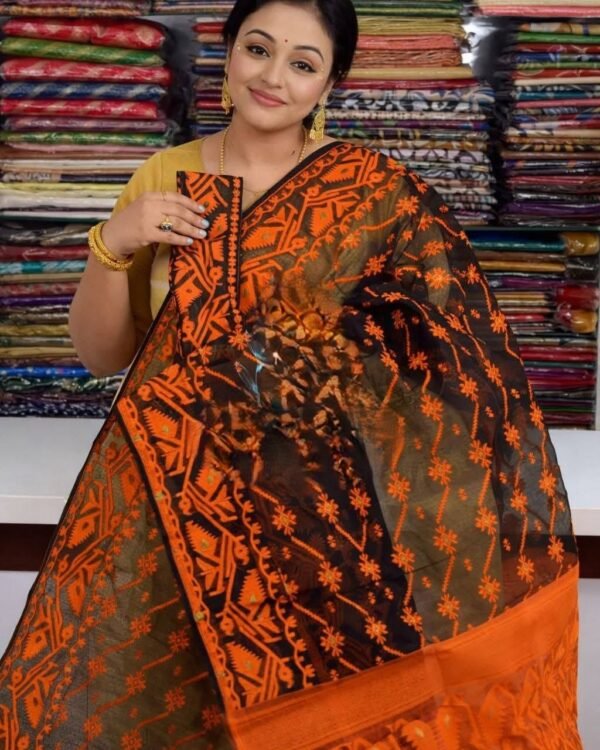 Black Soft Buti Jamdani Sare With Blouse Piece