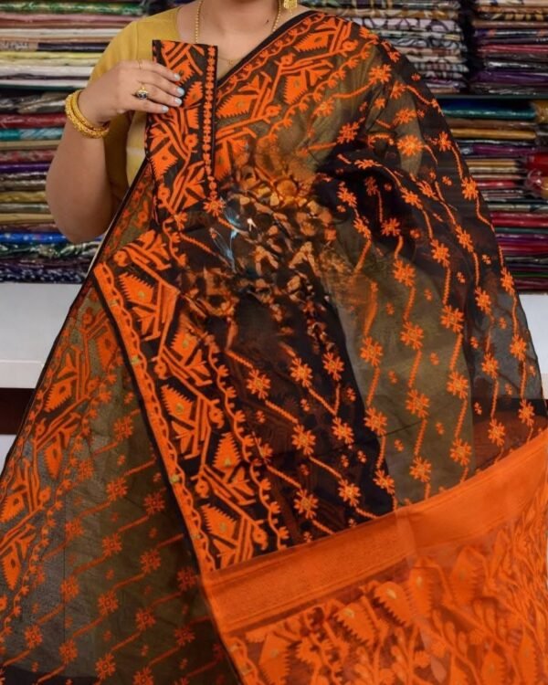 Black Soft Buti Jamdani Sare With Blouse Piece