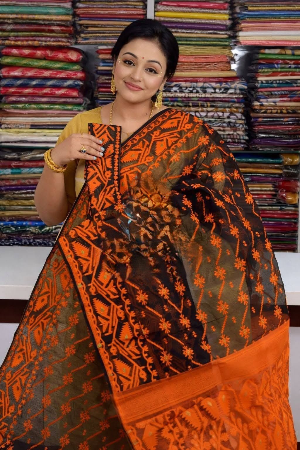 Black Soft Buti Jamdani Sare With Blouse Piece