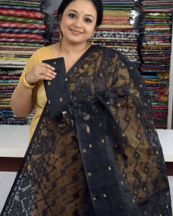 Black Soft Buti Jamdani Saree With Blouse Piece