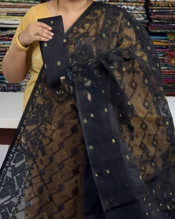 Black Soft Buti Jamdani Saree With Blouse Piece