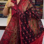 Black Soft Buti Jamdani Sari With Blouse Piece