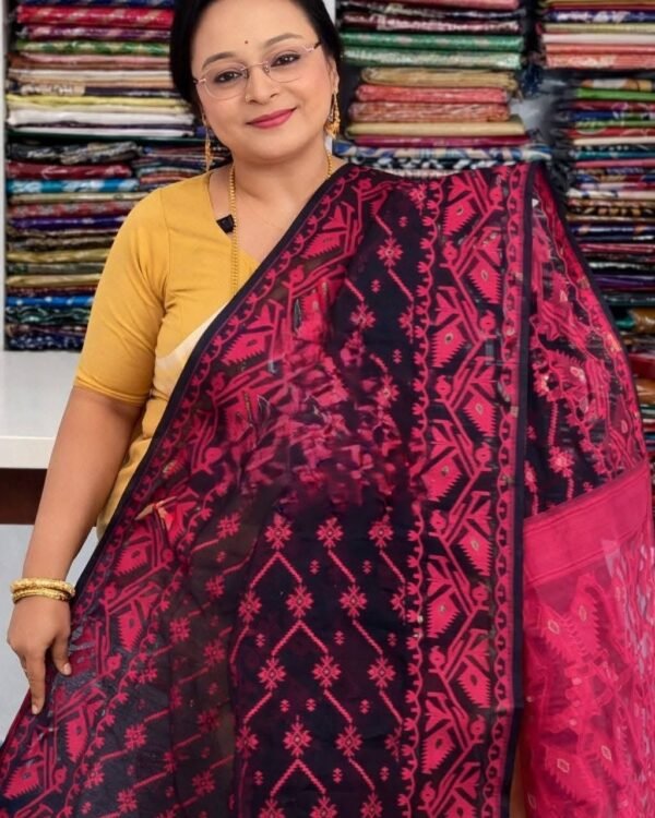 Black Soft Buti Jamdani Sari With Blouse Piece