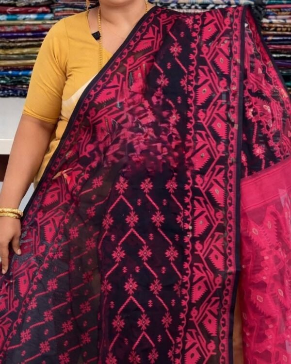 Black Soft Buti Jamdani Sari With Blouse Piece