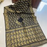 Black Soft Buti Karat Jamdani Sari With Blouse Piece