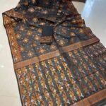 Black Soft Joriwork Jamdani Sari With Blouse Piece