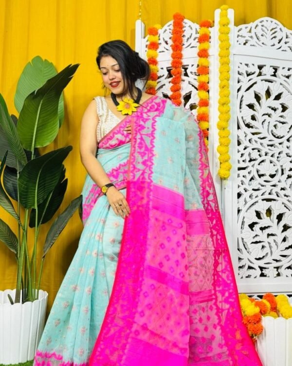 Blue Hosta Soft Dhakai Jamdani Saree