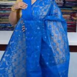 Blue Soft Buti Jamdani Sari With Blouse Piece