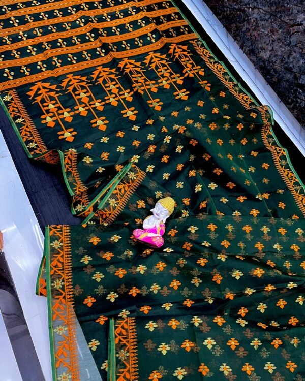 Dark Green Soft Dhakai Jamdani Saree