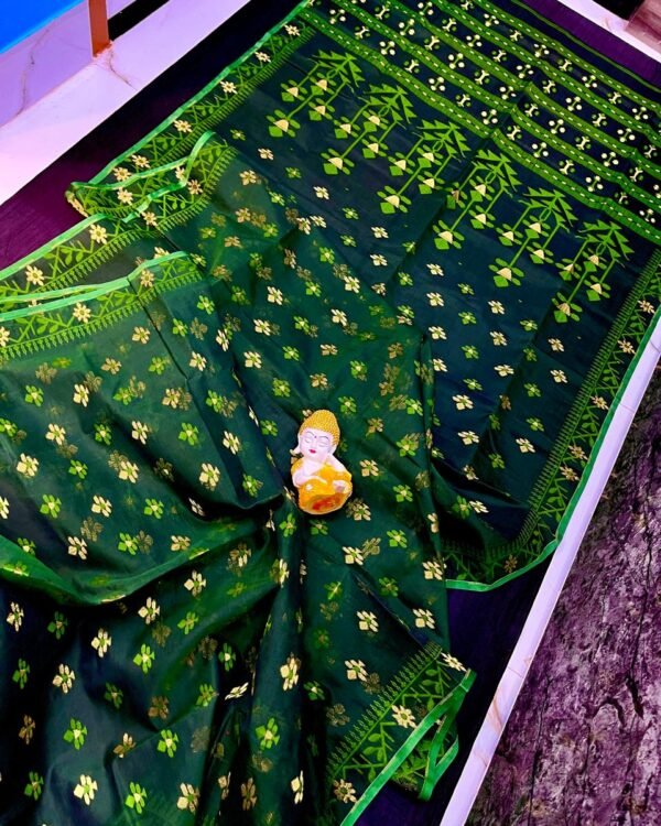 Dark Green Soft Dhakai Jamdani Sari