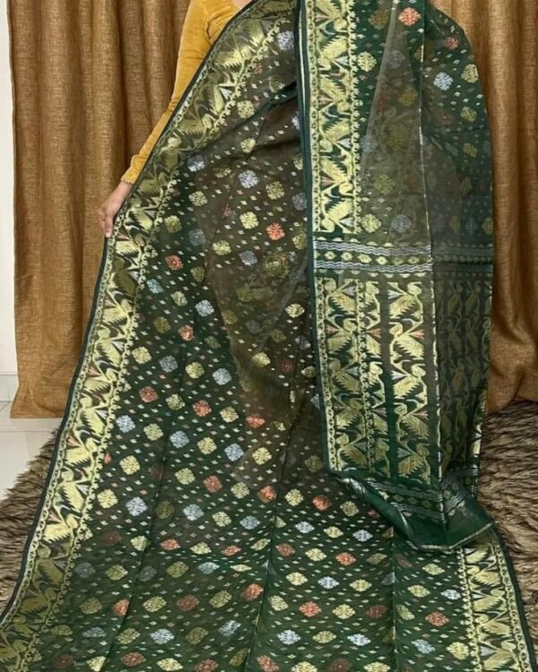 Dark Green Soft Joriwork Jamdani Saree