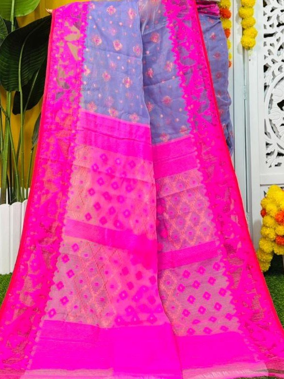 Dark Lavender Soft Dhakai Jamdani Saree