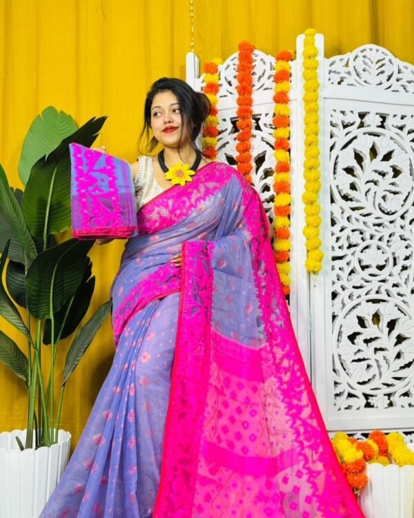 Dark Lavender Soft Dhakai Jamdani Saree