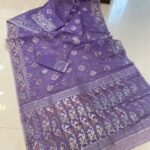 Dark Lavender Soft Joriwork Jamdani Sari With Blouse Piece