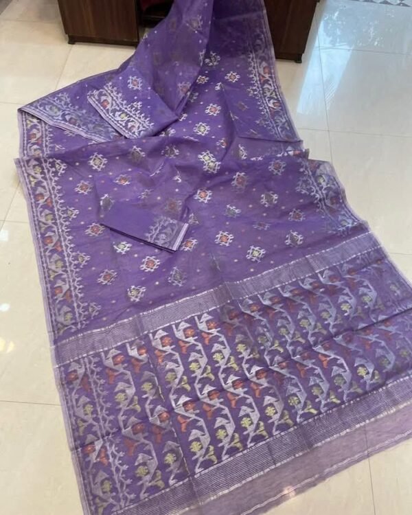 Dark Lavender Soft Joriwork Jamdani Sari With Blouse Piece