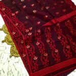 Dark Maroon Soft Lota Dhakai Jamdani Saree