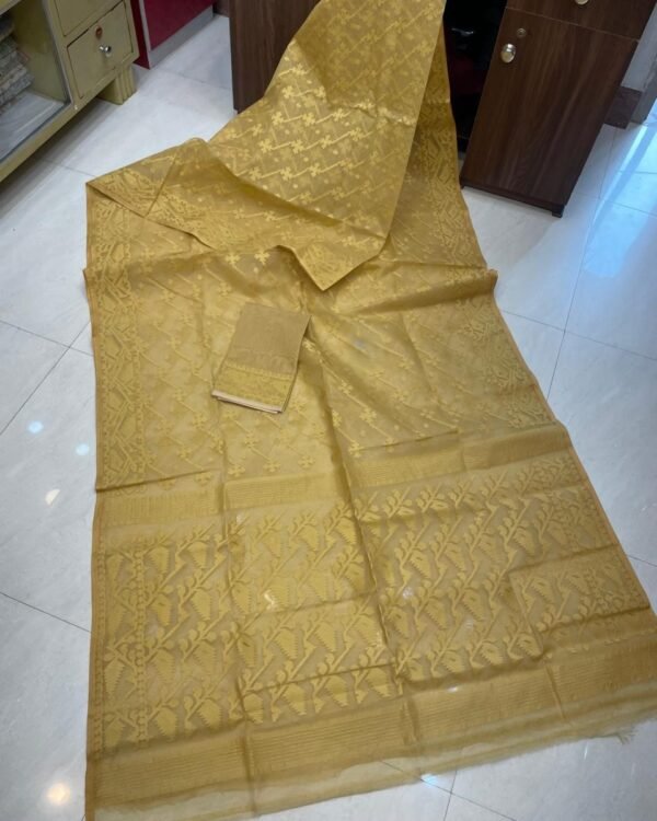 Dark Sand Soft Buti Karat Jamdani Sari With Blouse Piece