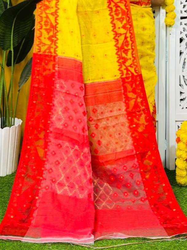 Dark Yellow Soft Dhakai Jamdani Saree