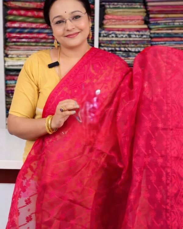 Deep Carmine Soft Buti Jamdani Sari With Blouse Piece