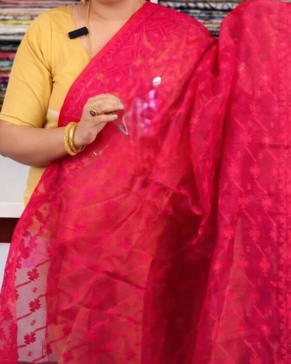 Deep Carmine Soft Buti Jamdani Sari With Blouse Piece