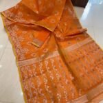 Deep Orange Soft Joriwork Jamdani Sari With Blouse Piece