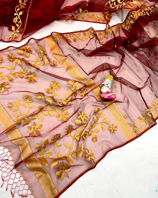 Deep Red Soft Nayan Tara Dhakai Jamdani Sari