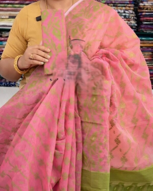 Deep Rose Soft Buti Jamdani Sari With Blouse Piece